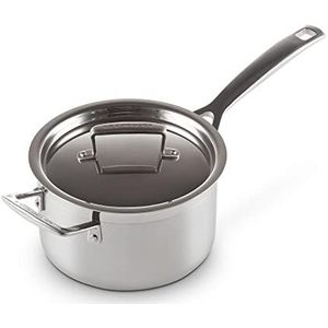 Le Creuset Steelpan met deksel, Ø 18 cm, roestvrij staal 3-laags, inhoud 2,8 l, compatibel met alle warmtebronnen (inclusief inductie), zilverkleurig