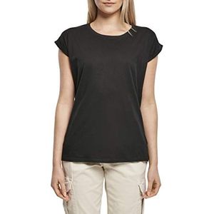 Build Your Brand Extended Shoulder T-shirt voor dames, zwart.