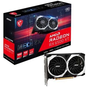 MSI Radeon RX 6500 XT MECH 2X 4G OC Gaming grafische kaart - GPU 2685/2825 MHz, DDR6 geheugen 4000MB V508-003R zwart