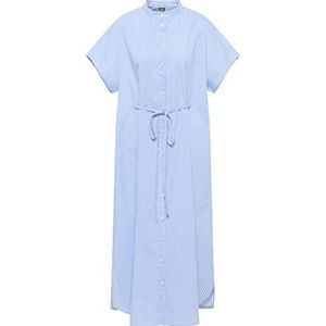 Festland 35223940-FE04 Robe chemisier maxi pour femme Bleu clair Blanc laineux Taille L, Robe chemisier maxi, L