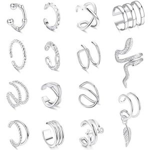 FIOROYAL 15 stuks oorbellen voor dames, oormanchet, verstelbaar, kraakbeen, helix, wrap, oorbellen, valse piercing, oormanchetten, clip, Koper, Zirkonia