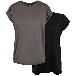 Urban Classics Ladies Extended Shoulder Tee 2-pack dames T-Shirt, dark shadow+black, S