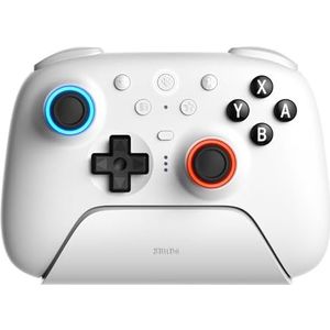 8BitDo Ultimate 2 Bluetooth Controller for Switch & Windows PC, Switch Pro Controller with TMR Joysticks, Switchable Hall Effect/Tactile Triggers, Vibration and Motion Control, RGB Fire Ring, White