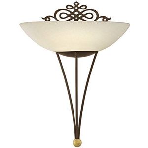 EGLO Wandlamp Mestre, 1-lichts vintage wandlamp voor binnen, retro, metaal en gekalkt glas, voor woonkamer/hal, in antiek bruin/goud/beige, E27-fitting,