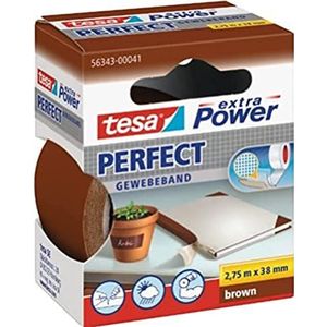 Tesa Extra Power Perfect – plakband van weefsel – reparatieband voor handwerk, bevestiging, versterking en etikettering – bruin – 2,75 m x 38 mm