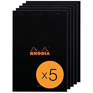 RHODIA 190009C – notitieblok, nr. 19 zwart, A4+, 80 vellen, afneembaar, wit papier, 80 g/m², omslag van gecoate kaart, 5 blokken