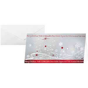 SIGEL DS393 10 kerstkaarten of wenskaarten met envelop, kerstboommotief, 10,5 x 21 cm, rood en zilver, gemakkelijk te printen