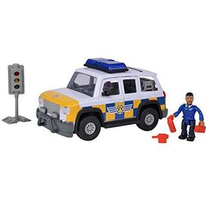 Simba - Brandweerman Sam – 4 x 4 politie – voertuig 19 cm + figuur met gewricht – geluidsfuncties – veel accessoires – 109251096038