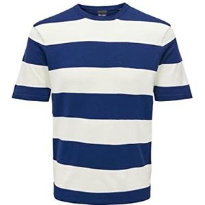 ONLY & SONS Onswyler Life 14 Ss Stripe Knit T-shirt voor heren, Beacon Blue.