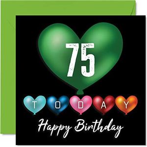 Grappige wenskaart voor de 75e verjaardag voor mannen en vrouwen – hartballonnen – verjaardagskaart voor papa, mama, opa, oma, oom, tante, 145 mm x 145 mm