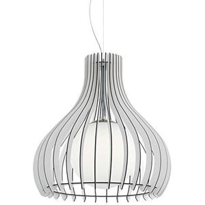 Eglo Tindori Hanglamp, 1 lichtpunt, E27 fitting, vintage design, staal, hout en glas, mat nikkel/wit, diameter 50 cm, voor eetkamer en woonkamer