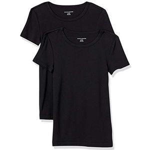 Amazon Essentials Set van 2 T-shirts voor dames met korte mouwen en ronde hals, slim fit, zwart, maat XL