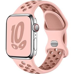 Upeak sportarmband compatibel met Apple Watch 40 mm 38 mm 41 mm in ademend silicone met dubbele gat voor iWatch Series 8, 7, 6, 5, 4, 3, SE, 38 mm/40 mm/41 mm -S/M, Oxford roze/ Whisper roze