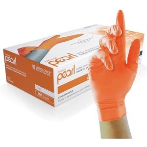 UNIGLOVES Orange Pearl nitril onderzoekshandschoenen - multifunctionele wegwerphandschoenen, poedervrij en latexvrij, doos met 100 handschoenen, oranje, maat M (GP0133)