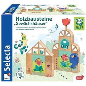 Selecta Baby 62085 Tulips Garden Houten bouwstenen voor broeikas, meerkleurig, 34 stuks