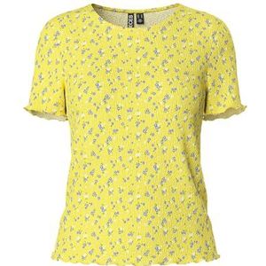 PIECES Pcflora Ss O-Neck Top Bc, lichtgeel, L, Lichtgeel, L