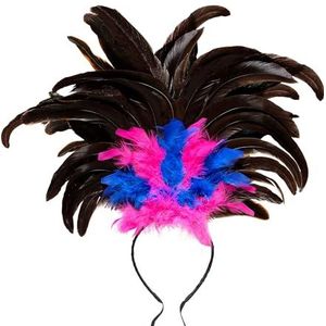 Widmann 66015 - Copacabana haarband met veren, roze/Braziliaans blauw, Samba accessoires voor carnaval, themafeest