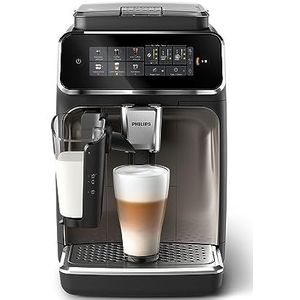 Philips Espressomachine, volautomatisch, serie 3300-6 dranken, modern kleurentouchscreen, LatteGo, SilentBrew, maalwerk, 100% keramiek, AquaClean-filter. Zwart chroom (EP3347/90)