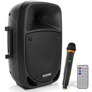 Pyle Draagbare bluetooth-luidspreker, 800 W, bluetooth-luidspreker met subwoofer, verlichting en led-batterij-indicatoren met oplaadbare batterij, MP3/USB/SD-speler, UHF draadloze microfoon, zwart
