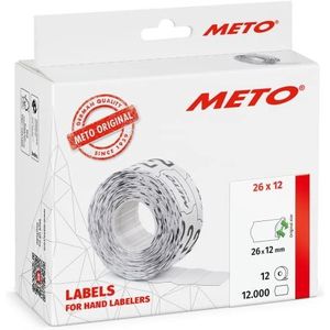 Meto 12000 stuks etiketten voor handbelettering (26 x 12 mm, 1 rij, 12000 stuks, wit, afneembaar, voor METO, Contact, Sato, Avery, Tovel, Samark enz.)