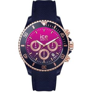 Ice-Watch - ICE Chrono Dark Blue Pink - Blauw dameshorloge met siliconen band - Chrono - 021642 (Medium), Blauw, roze., riem