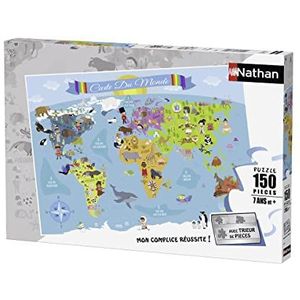 Nathan - Kinderpuzzel - 150 stukjes - Wereldkaart - Meisjes of jongens jongens of meisjes vanaf 7 jaar - Hoogwaardige puzzel - dik en duurzaam karton - cartografie - 86806