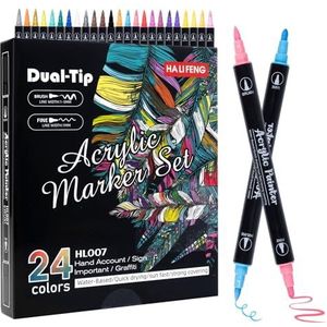 Feutre Acrylique,Acrylique Peinture Stylo 24 Couleurs,Marqueur Peinture Acrylique pour Verre Bois Toile Céramique Noël Bricolage Pâques Diy Faire De L'artisanat