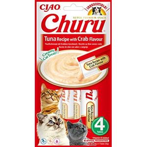 Ciao Churu Sticks by INABA Tuna & Crab Flavour (4 x 14g) / Soft & Creamy Cat Treat, Delicious & Healthy Snack, Squeezable Purée Food Topper, Pill Assist, Natural, Grain Free