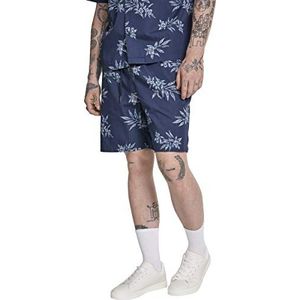 Urban Classics Resort shorts voor heren in Hawaïhemd look, Navy Blauw