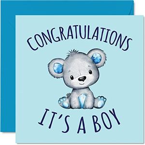 Wenskaart Baby Jongens Congratulations It's a Boy wenskaart voor pasgeborenen, Well Done Congrats Welcome Gifts Welcome Welcome Welcome 145 x 145 mm