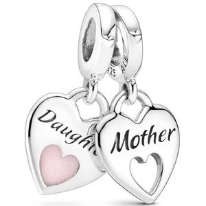 Pandora Splitbare bedel-pictogrammen ""Mother"" en ""Daughter"" (moeder en dochter) van sterling zilver met glinsterende roze email, Sterling zilver, Niet van toepassing