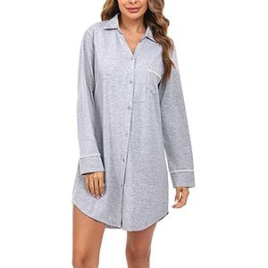Doaraha Nachthemd dames zomer pyjama V-hals korte mouwen katoen nachtkleding knoopsluiting nachthemd jurk nachthemd met knopen, grijs.