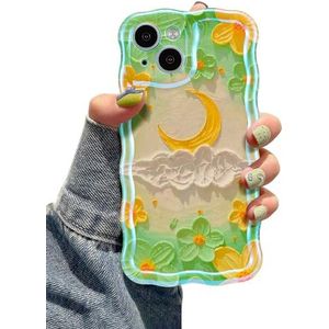 EYZUTAK Beschermhoes voor iPhone 14 Plus/iPhone 15 Plus, retro kleurrijk olieverfschilderij, bloem, laser, schattig, krullend, golvende rand, stijlvolle en duurzame TPU-beschermhoes voor meisjes en