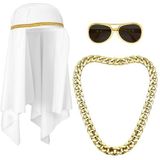 Widmann 68545 - kostuumset Arabische essenhout, sjaal, ketting, bril, Arabisch, Sultan, themafeest, carnaval