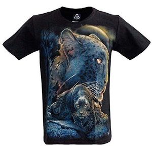 CABALLO Unisex dames heren T-shirt met lichteffect katoen opdruk in het donker met diermotief Panther XL, Panter