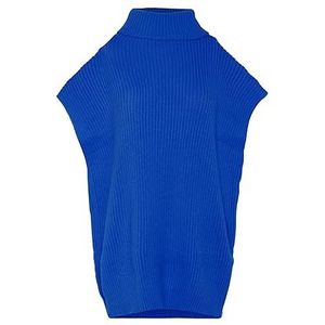 Blonda Pull en tricot sans manches à col roulé pour femme Bleu Taille M/L, bleu, M