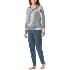 Schiesser Lange pyjama van badstof, warm, behaaglijk, slaapkleding, pyjamaset voor dames, Blauw jeans_181968