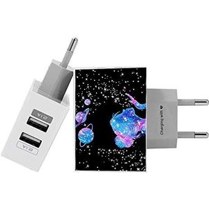Gocase Stardust Wandlader | Dual USB-lader | Compatibel met iPhone 11 Pro Max XS Max X XR Samsung S10 + Huawei P30 P20 LG Sony | Voeding wit 1A / 2.1A