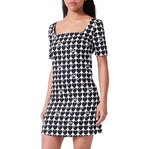 Love Moschino Dames slim fit shorts met vierkante kraag jurk, wit zwart, 48, Wit Zwart