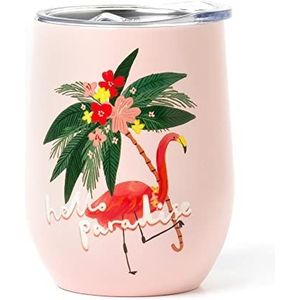 Legami - Thermobeker 325 ml, Hot&Cold, Ø 9 cm, van dubbellaags roestvrij staal en kunststof, herbruikbaar Flamingo-thema, luchtdichte sluiting met rietje, licht, duurzaam