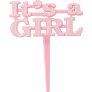 Unique Party 13660 - Cupcake decoraties voor babyshower - opschrift ""It's A Girl"" - kleur roze - verpakking van 8 stuks