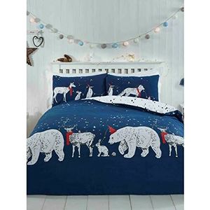 Rapport Beddengoedset voor eenpersoonsbed, motief: fleecebeer en vrienden, marineblauw