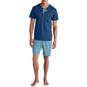 Calida Relax Imprint Pyjama court pour homme, 100% coton, Pottery Blue, 48-50