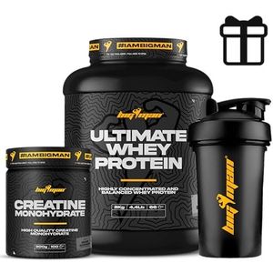 BigMan Ultimate Whey Proteïne Pack 2 kg + Creatine 300 g + Shaker ""Cadeau"" (chocolade), kracht, weerstand, spiermassa, spierversterking, sportherstel