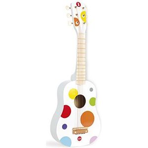 Janod - Houten gitaar Confetti - Muziekinstrument voor kinderen - Speelgoed met imitatie en muzikaal ontwaken - Rood - Vanaf 3 jaar, J07598