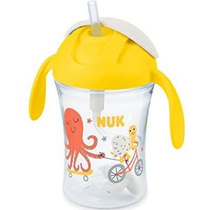 NUK Motion Cup Drinkbeker | 230 ml | lekvrij, zacht rietje | ergonomisch gevormde handgrepen | 8 maanden | BPA-vrij | geel