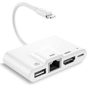 4 in 1 Lighting Digital AV 1080p adapter met 4K HDMI RJ45 Ethernet LAN-kabel en USB synchronisatiecamera data power port voor iPhone 12/13/11/X/8/7/pad