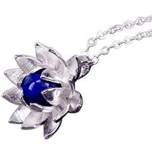 NicoWerk SKE232 925 zilveren ketting met lotusbloem hanger in blauw lapis lazuli lapis lazuli, Lapis lazuli