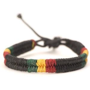 81stgeneration Rasta Hippie-armband van gevlochten katoen, gevlochten Bob Marley, 17 cm, leer, zonder steen., Leer, Zonder steen.