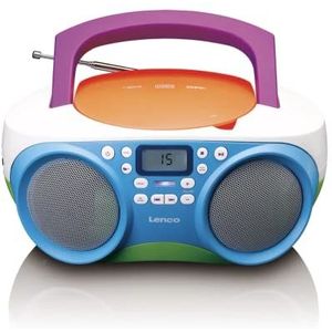 Lenco SCD-41 CD-speler voor kinderen, cd-radio, stereo installatie, boombox, FM-radio, USB, MP3, vermogen 2 x 1 W, RMS, netvoeding en batterijen, kleurrijk